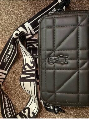 Steve Madden Black Quilted Belt Bag with Logo Strap